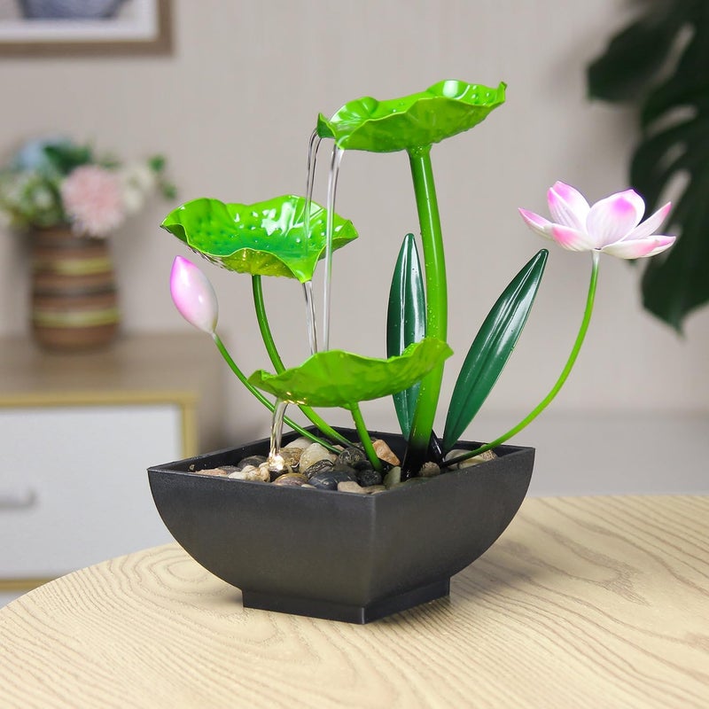 YOQUATE Water Fountain Indoor Waterfall Fountain 3-Tier Tabletop Fountain Lotus Desk Relaxation Home Decor Including Lots of Rocks and Soothing Sound Machine (Green 2) - Image 3